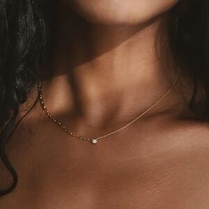 18K Gold over 925 Sterling Silver Paperclip Cable Chain CZ Bezel Necklace 16-18"